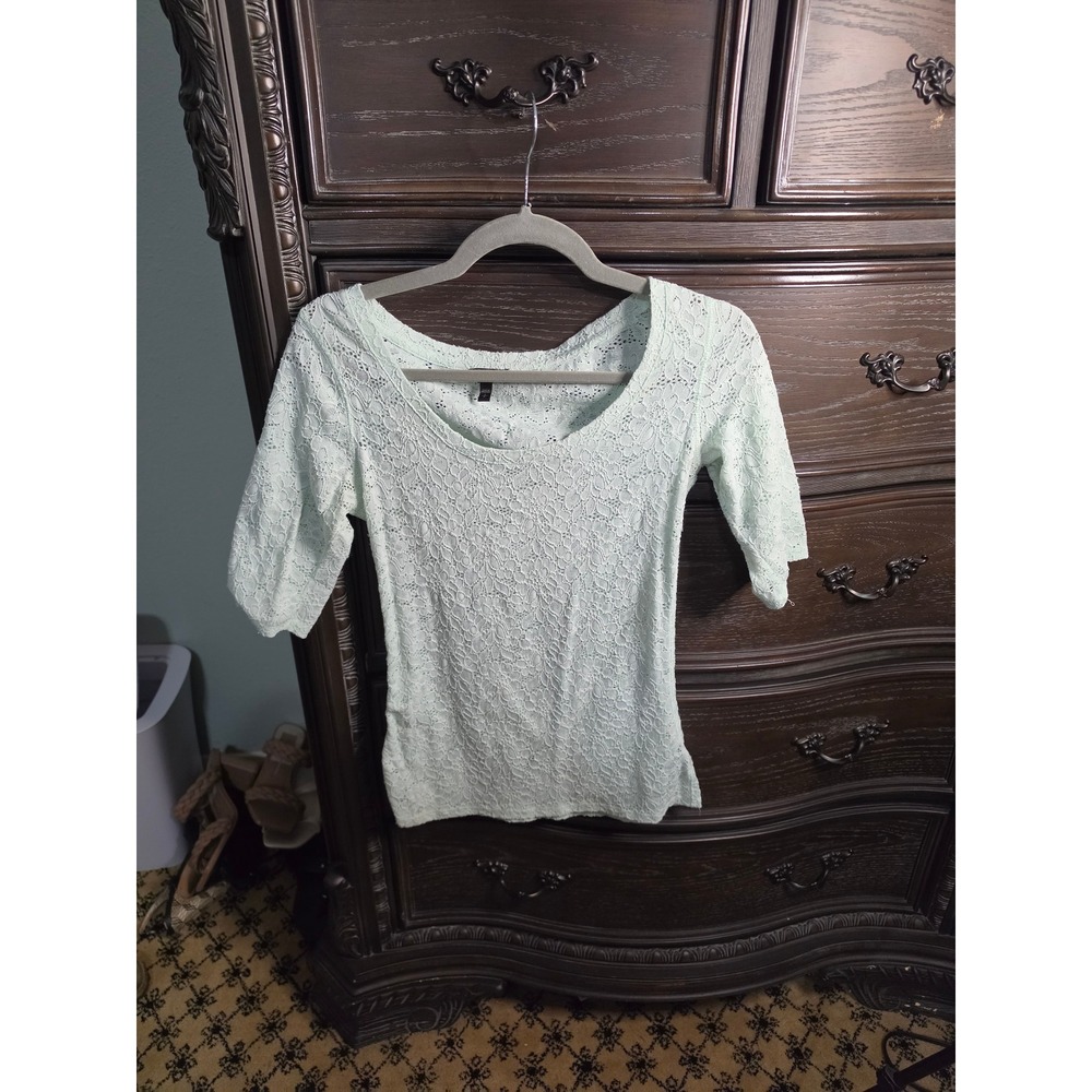 Express Mint Green Floral Lace Scoop‎ Neck 3/4 Sleeve Top Small RN55285